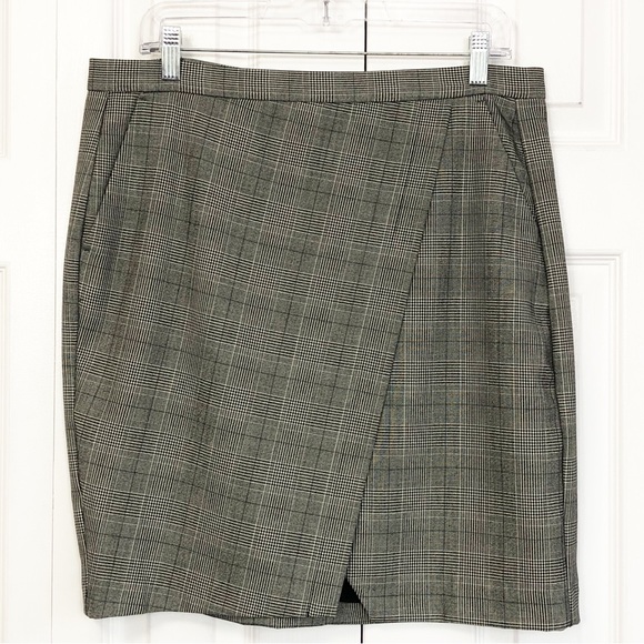 Banana Republic 12P Gray Glen Plaid Print Faux Wrap Mini Skirt - Picture 1 of 16